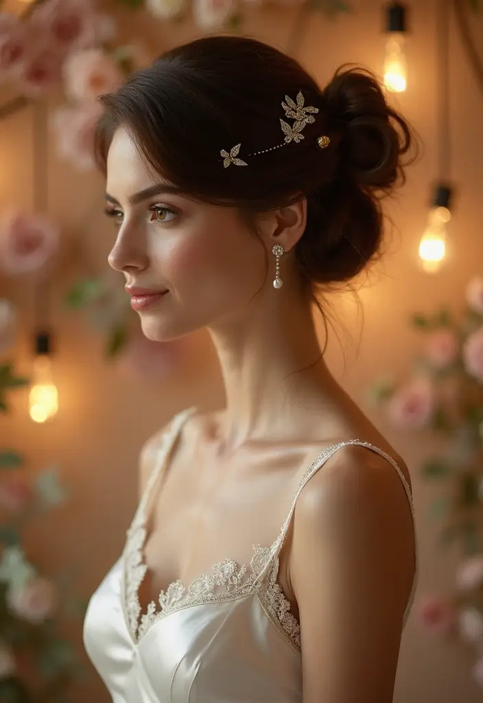 27 Short Hair Wedding Ideas That Look Stunning - 3. Elegant Updo with Vintage Hairpins