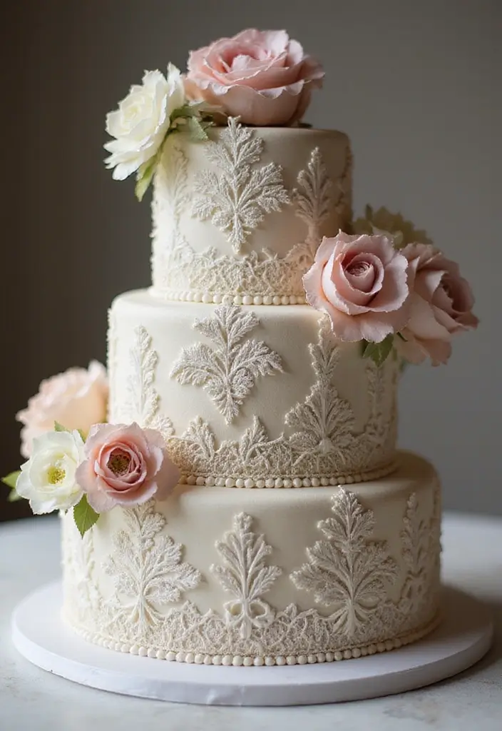27 Simple Wedding Cake Ideas That Still Impress Guests - 17. Vintage Lace Cake