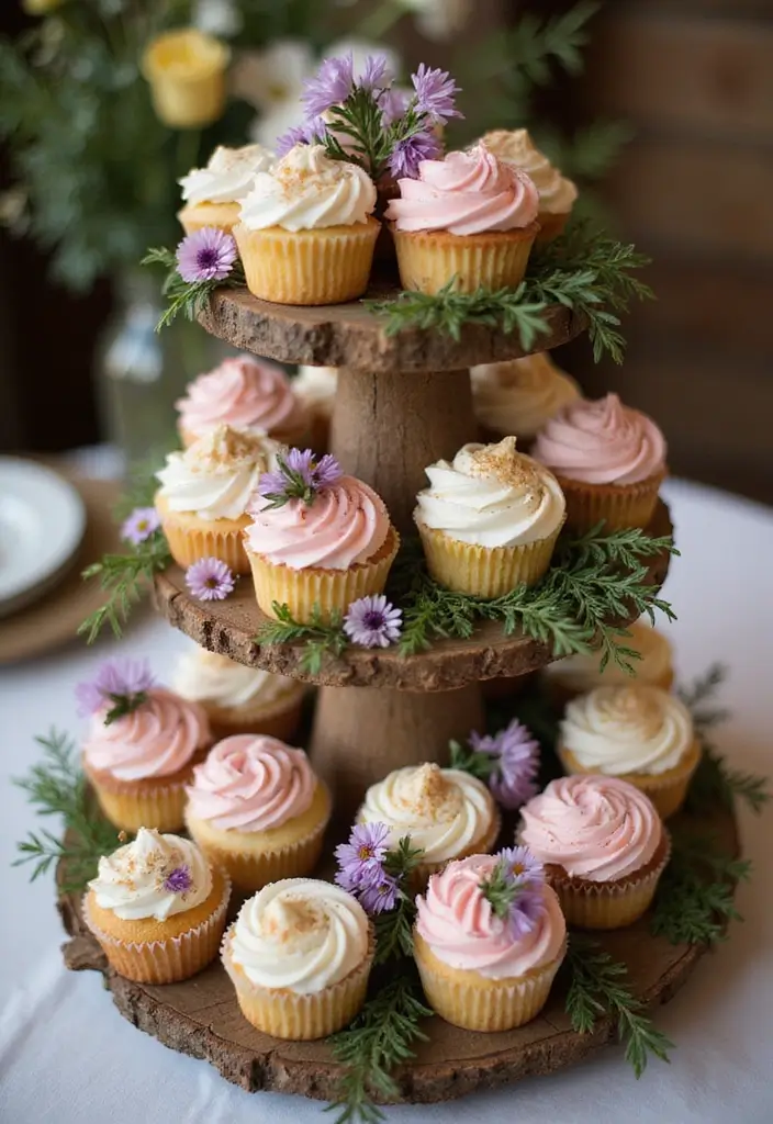 27 Simple Wedding Cake Ideas That Still Impress Guests - 7. Rustic Cupcake Tower