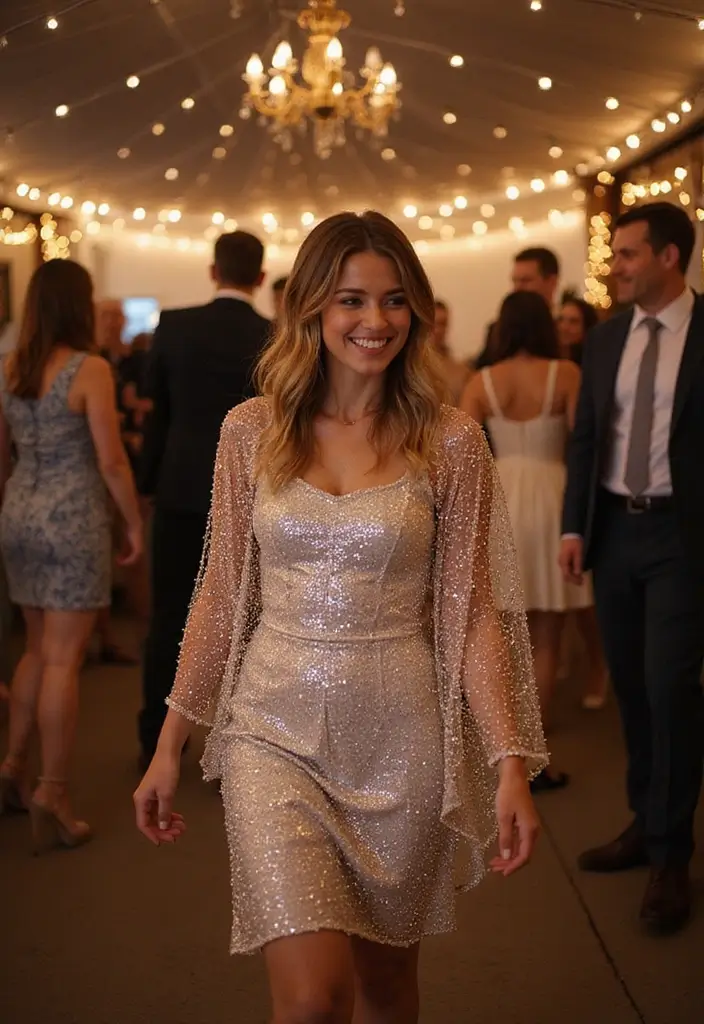 27 Wedding Exit Outfit Ideas That Sparkle At Goodbye - 14. Whimsical Sparkle Poncho