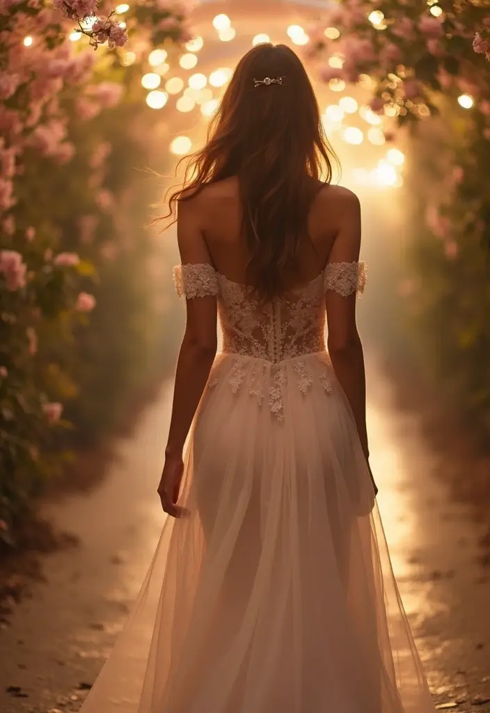 27 Wedding Exit Outfit Ideas That Sparkle At Goodbye - 18. Romantic Off-Shoulder Dress