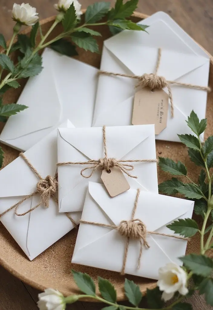 27 Wedding Invitation Envelope Ideas That Impress - 18. Twine and Tag Closure