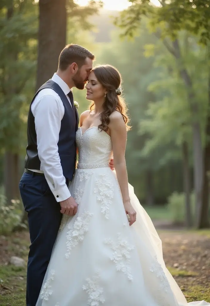 27 Wedding Pose Ideas That Look Natural and Timeless - 3. The Forehead Kiss
