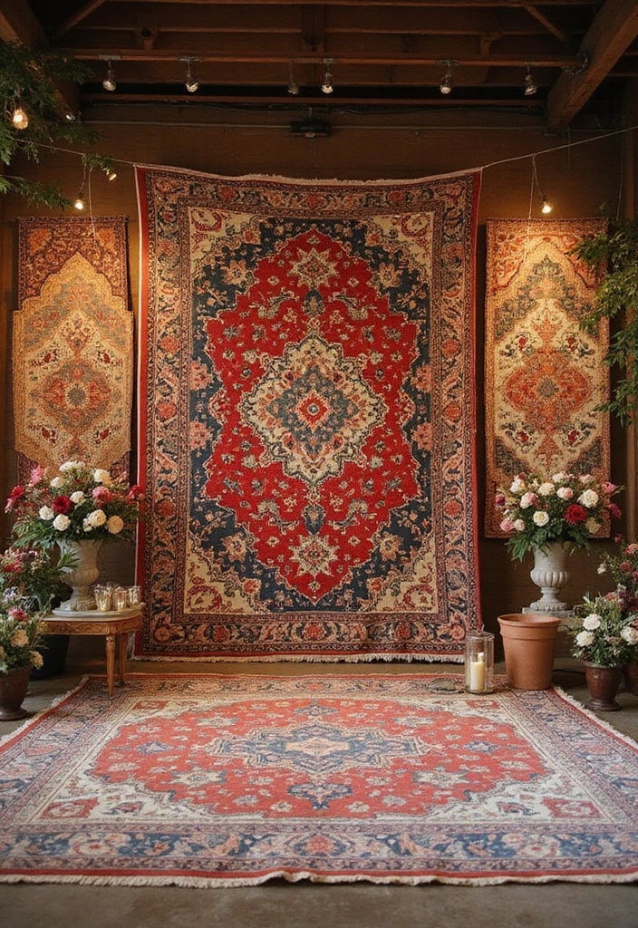 27 Wedding Stage Decoration Ideas That Wow Guests - 19. Vintage Rugs