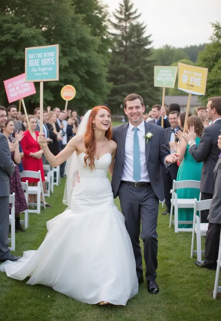 28 Bridal Party Entrance Ideas That Wow the Crowd - 14. Signage Parade