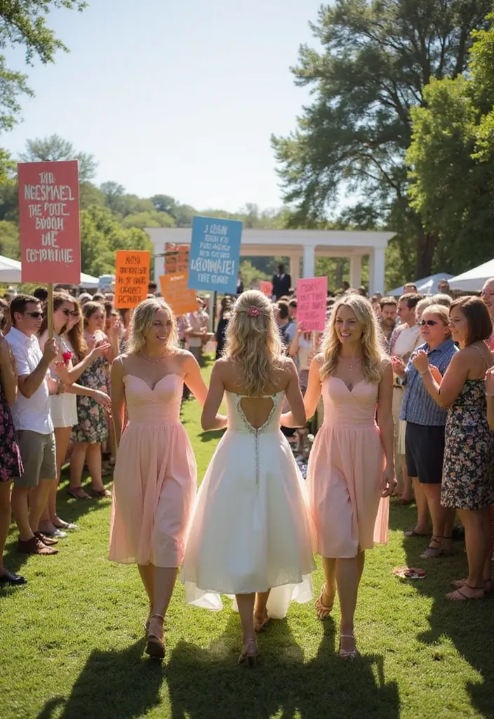 28 Bridal Party Entrance Ideas That Wow the Crowd - 16. Banner Entrances