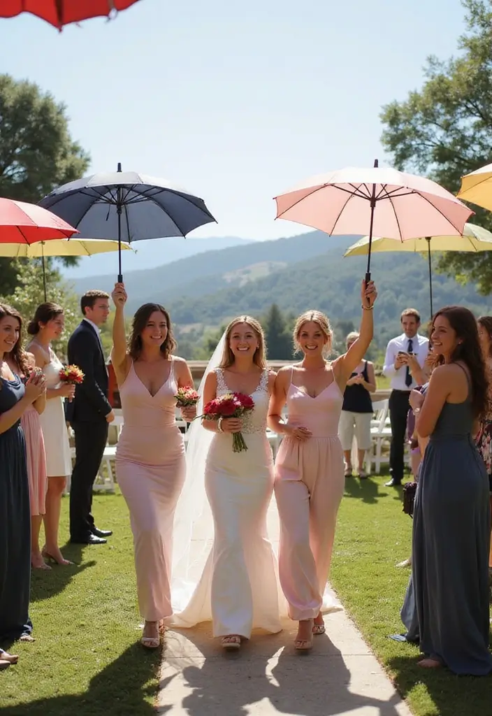 28 Bridal Party Entrance Ideas That Wow the Crowd - 19. Colorful Umbrellas