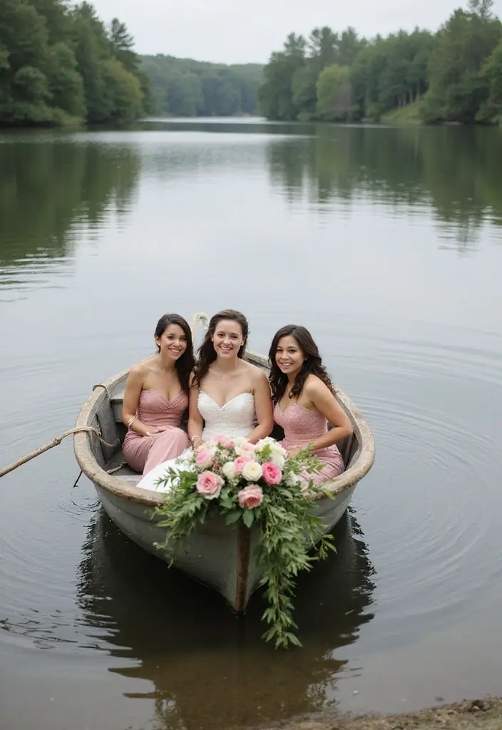 28 Bridal Party Entrance Ideas That Wow the Crowd - 5. Rustic Rowboat Arrival