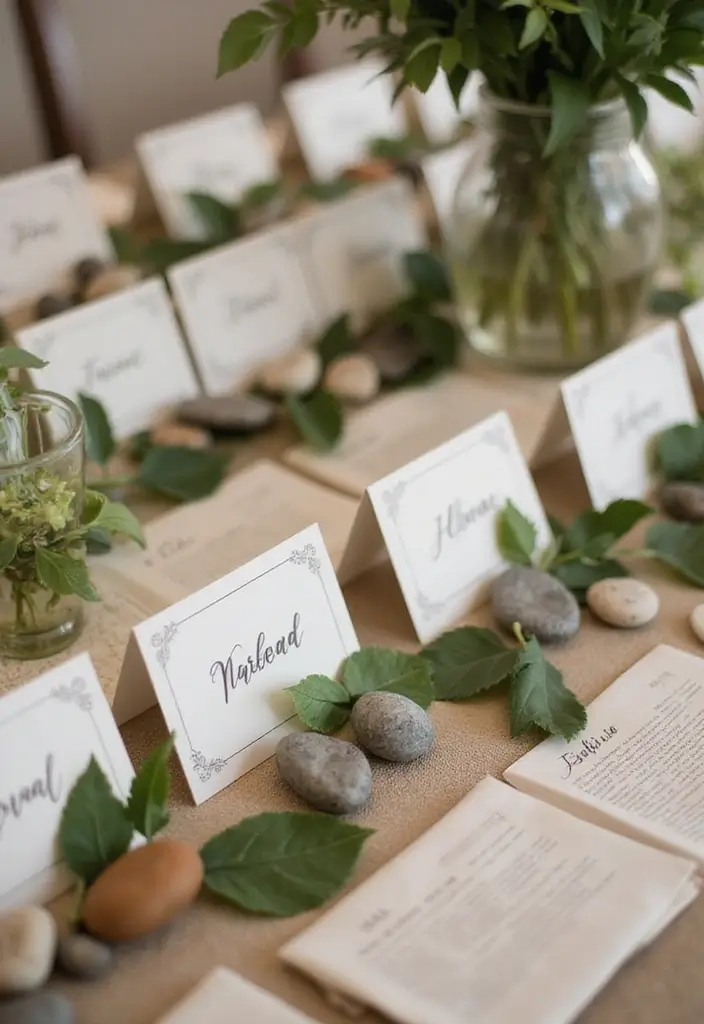 28 Bridal Party Table Ideas That Look Polished and Perfect - 13. Nature-Inspired Seating Cards