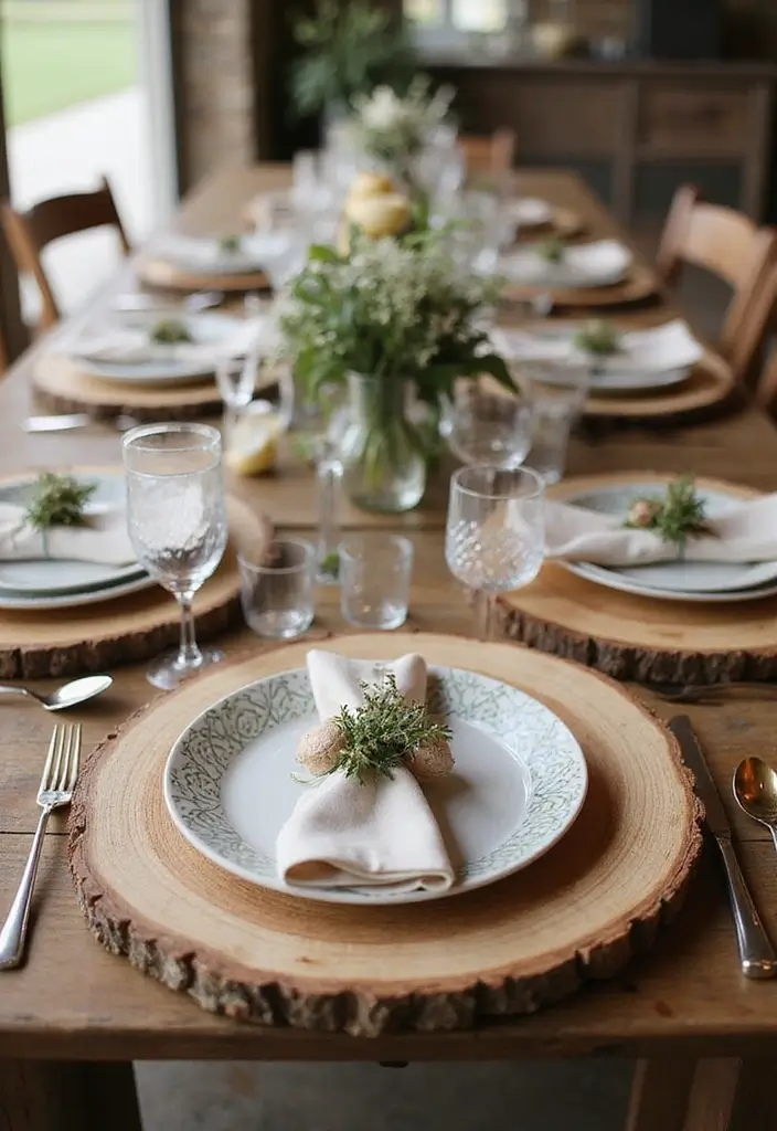 28 Bridal Party Table Ideas That Look Polished and Perfect - 14. Reclaimed Wood Chargers