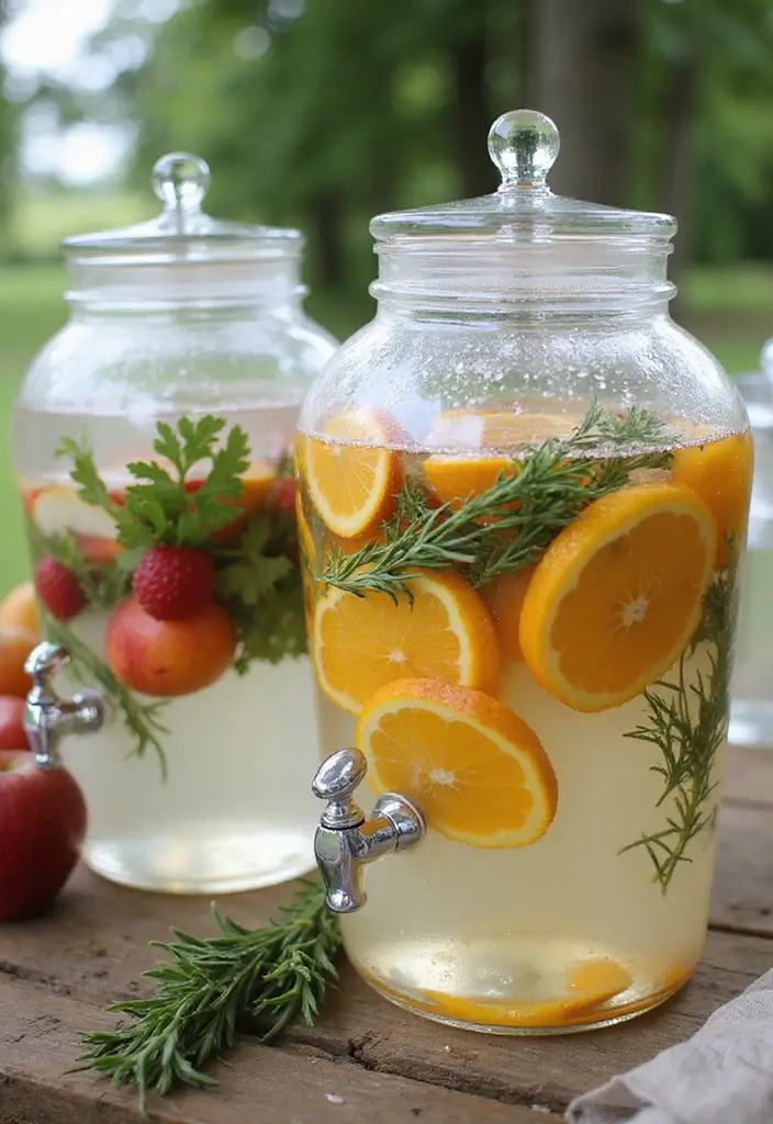 28 Bridal Party Table Ideas That Look Polished and Perfect - 25. Herb-Infused Water Stations