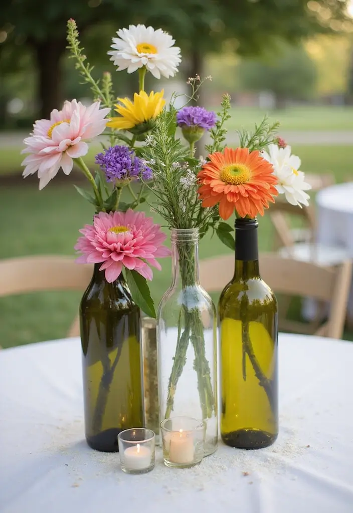 28 Bridal Party Table Ideas That Look Polished and Perfect - 27. Upcycled Wine Bottle Vases