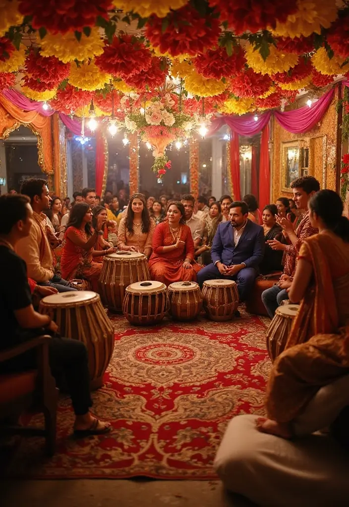 28 Engagement Decoration Ideas Indian Style That Sparkle - 23. Traditional Indian Music Corner
