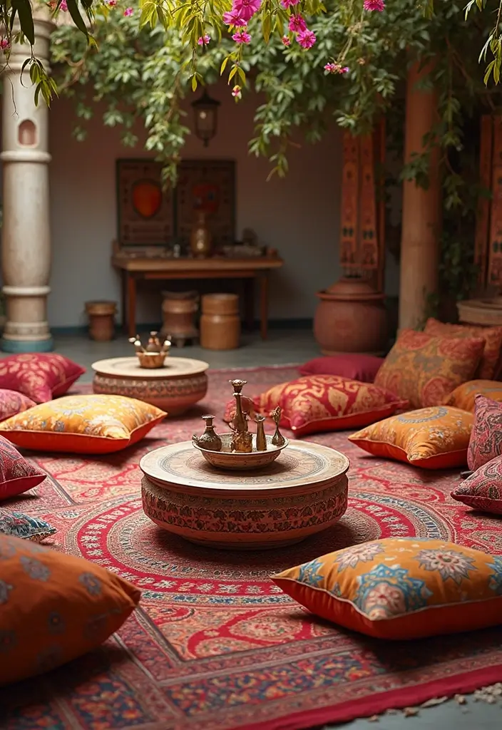 28 Engagement Decoration Ideas Indian Style That Sparkle - 3. Ethnic-Themed Seating Arrangements