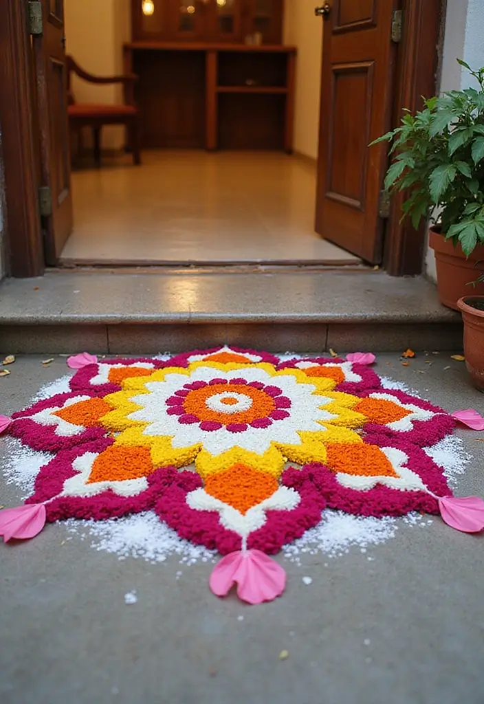 28 Engagement Decoration Ideas Indian Style That Sparkle - 5. Traditional Indian Rangoli