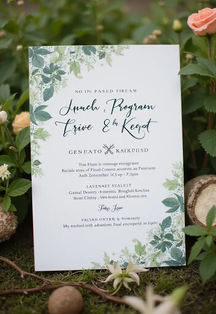 28 Fairy Garden Wedding Ideas That Feel Enchanted - 24. Nature-Inspired Ceremony Program