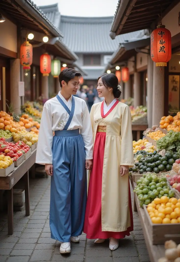 28 Korean Prenup Photoshoot Ideas That Feel Cinematic - 10. Colorful Markets