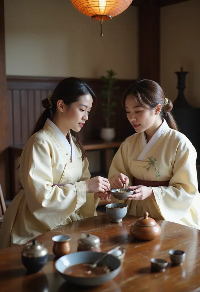 28 Korean Prenup Photoshoot Ideas That Feel Cinematic - 16. Traditional Tea Ceremony