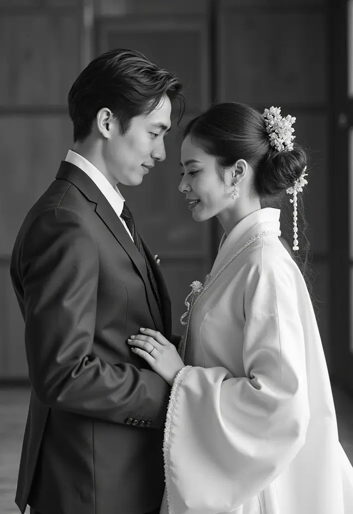 28 Korean Prenup Photoshoot Ideas That Feel Cinematic - 20. Timeless Black and White