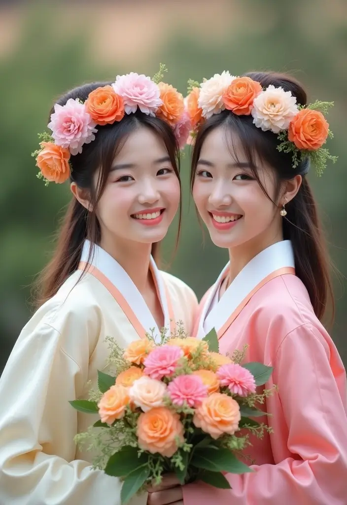 28 Korean Prenup Photoshoot Ideas That Feel Cinematic - 25. Flower Crowns & Headpieces