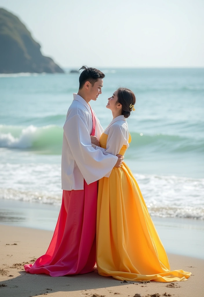 28 Korean Prenup Photoshoot Ideas That Feel Cinematic - 3. Beachfront Bliss