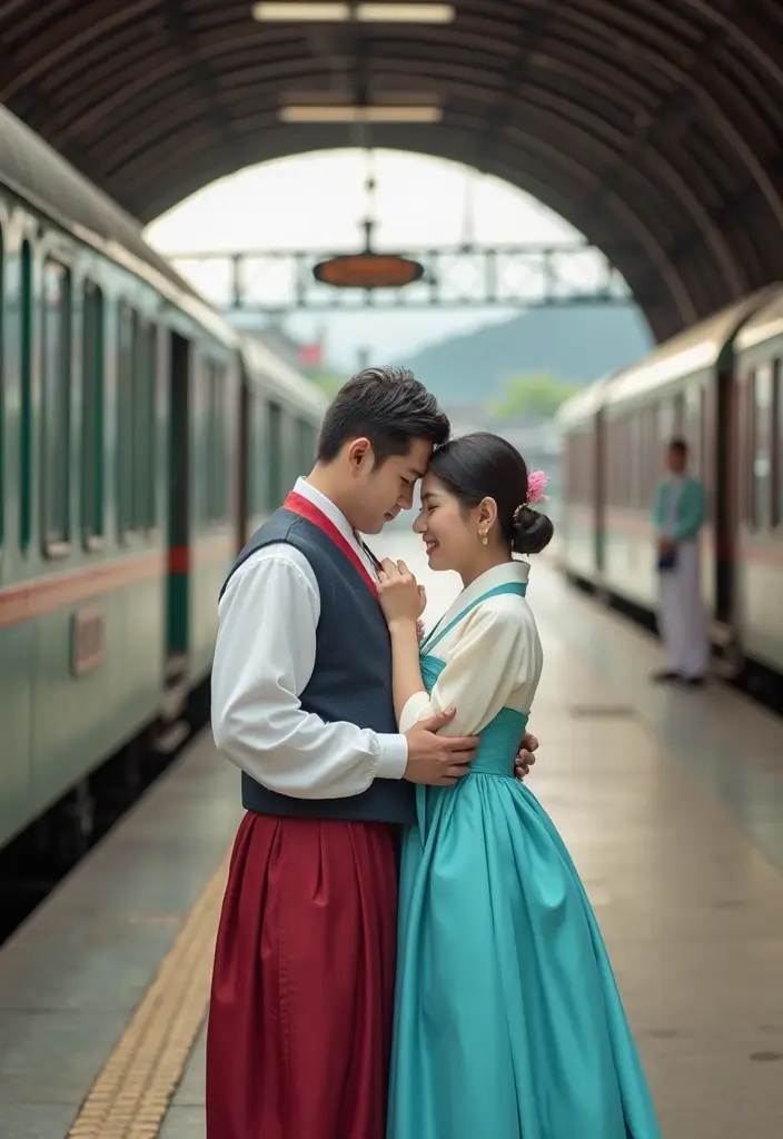 28 Korean Prenup Photoshoot Ideas That Feel Cinematic - 9. Vintage Train Station