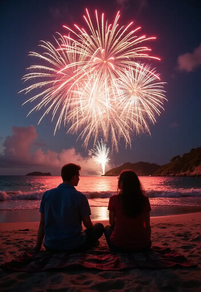 28 Outdoor Proposal Ideas That Take Her Breath Away - 14. Fireworks Beach Proposal