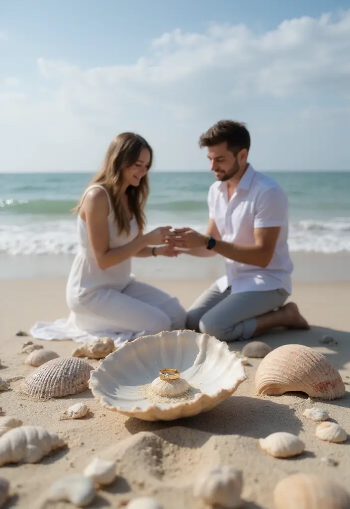 28 Outdoor Proposal Ideas That Take Her Breath Away - 2. Shell Collecting Surprise