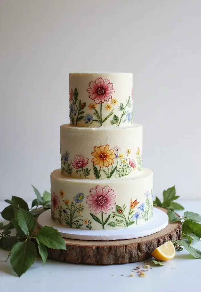 28 Quince Cake Ideas That Steal the Spotlight - 10. Artistic Hand-Painted Quince Cake