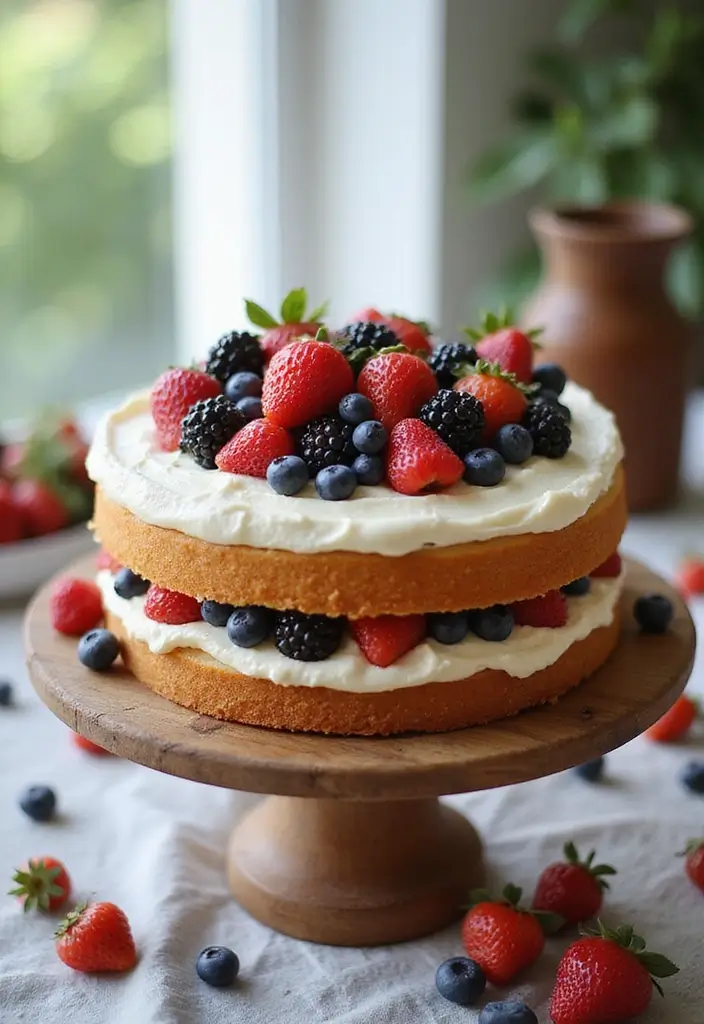 28 Quince Cake Ideas That Steal the Spotlight - 19. Rustic Cream and Berry Quince Cake