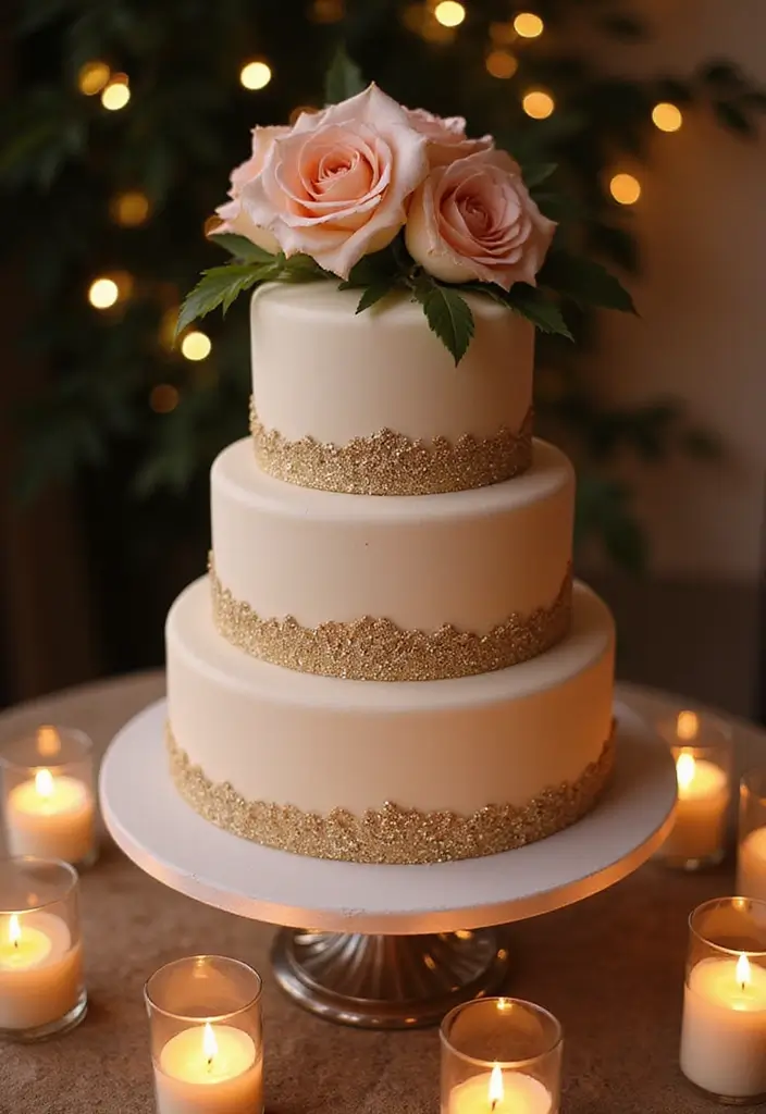 28 Quince Cake Ideas That Steal the Spotlight - 8. Metallic Elegance Quince Cake