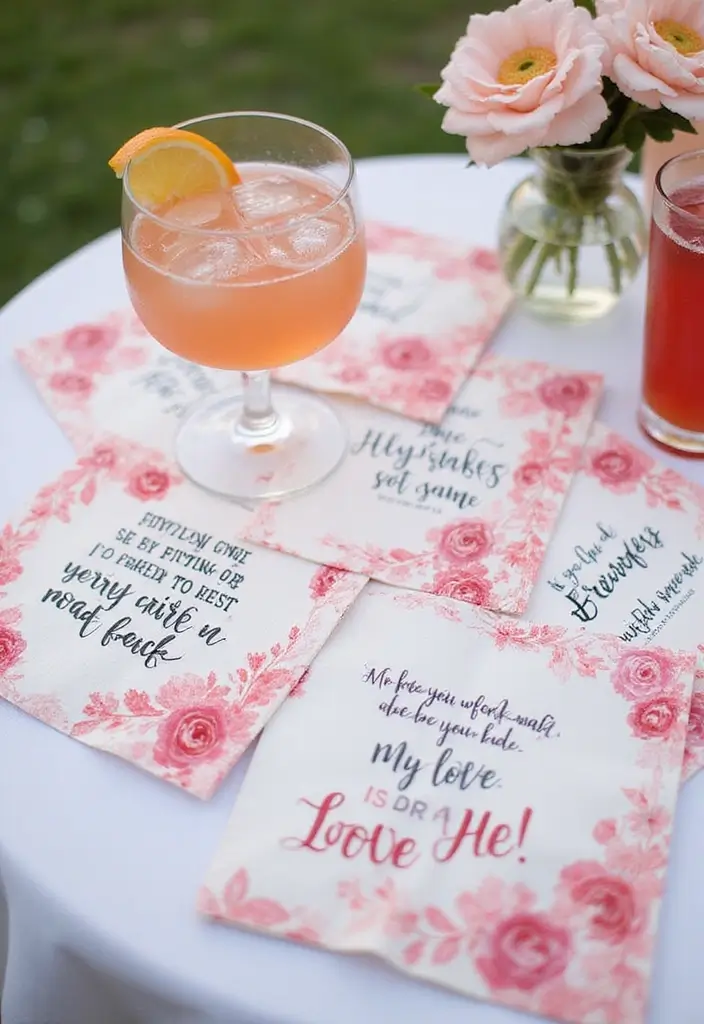 28 Romantic Valentine's Bridal Shower Ideas for Intimate Gatherings - 21. Themed Cocktail Napkins
