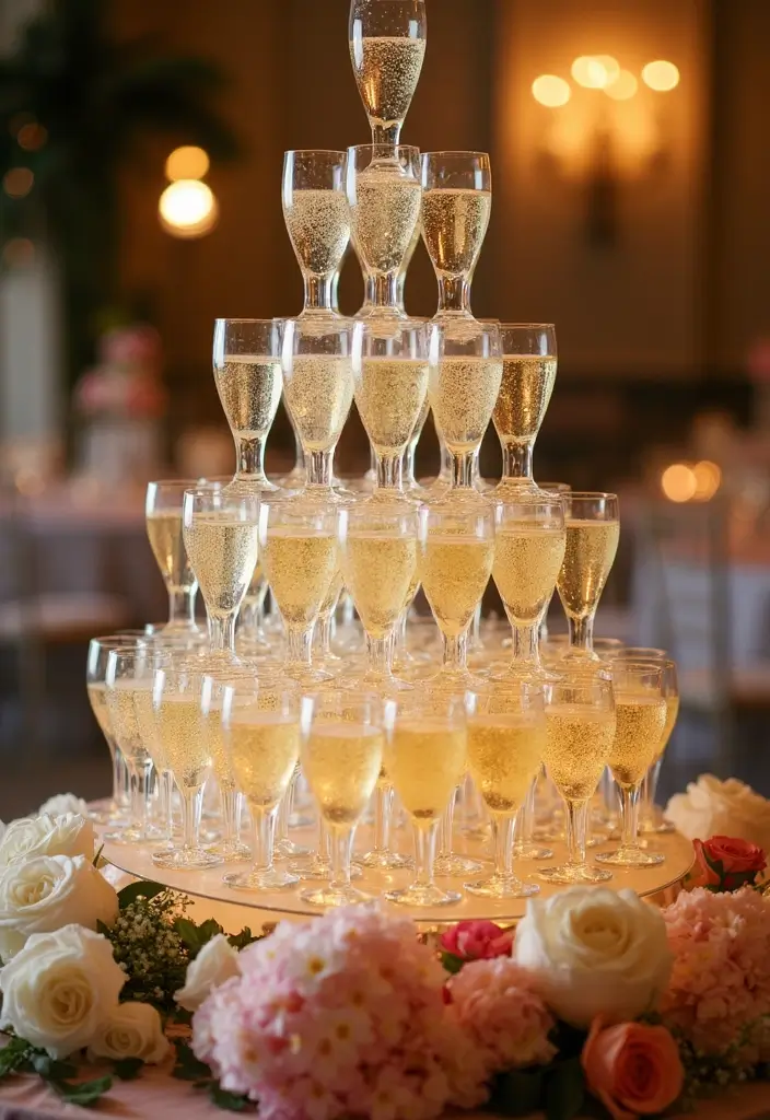 28 Wedding Bar Ideas That Keep the Party Flowing - 1. The Classic Champagne Tower