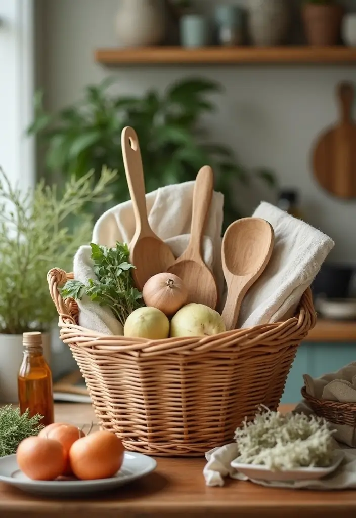 28 Wedding Shower Gift Basket Ideas That Feel Personal - 13. Eco-Friendly Cooking Class Basket
