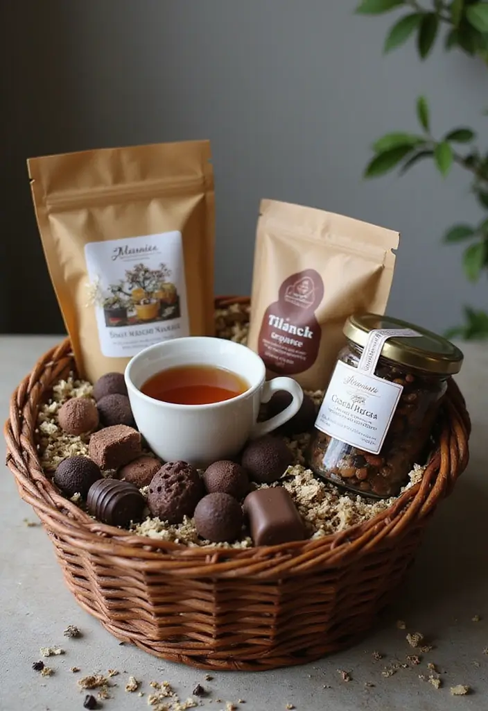 28 Wedding Shower Gift Basket Ideas That Feel Personal - 16. Artisan Chocolate and Tea Basket