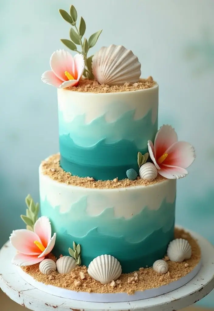 29 Bachelorette Beach Party Ideas That Feel Dreamy - 15. Ocean-Inspired Cake