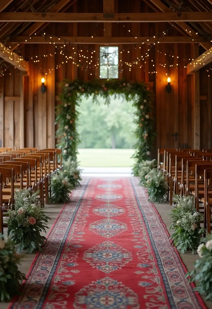29 Barn Wedding Ideas That Feel Rustic And Romantic - 18. Vintage Carpet Aisle
