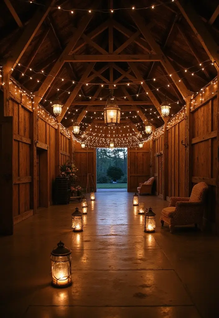 29 Barn Wedding Ideas That Feel Rustic And Romantic - 3. String Lights and Lanterns