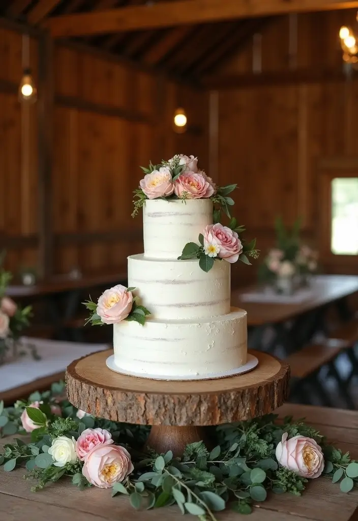 29 Barn Wedding Ideas That Feel Rustic And Romantic - 7. Rustic Cake Displays