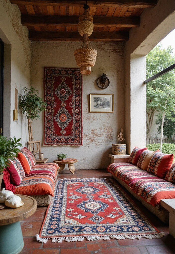 29 Boho Bridal Shower Ideas That Feel Effortlessly Beautiful - 10. Vintage Rugs and Cushions