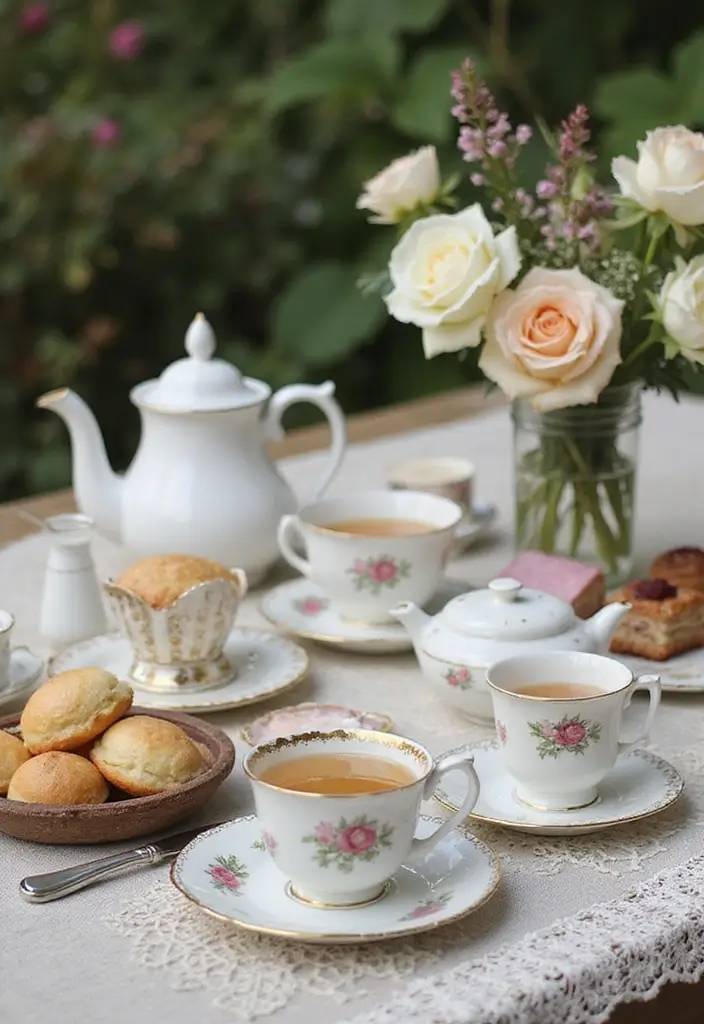 29 Boho Bridal Shower Ideas That Feel Effortlessly Beautiful - 17. Vintage Tea Party
