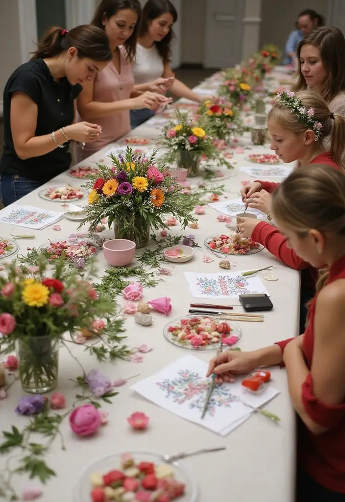 29 Boho Bridal Shower Ideas That Feel Effortlessly Beautiful - 7. Floral Crown Workshop