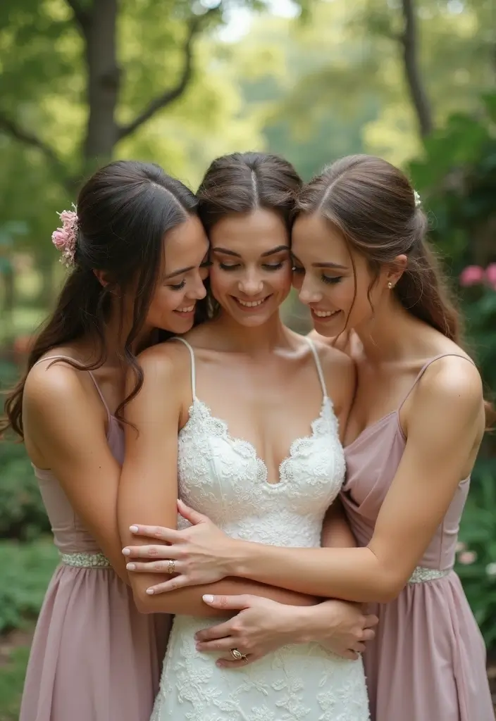 29 Bride With Sisters Photo Ideas That Capture Love - 1. The Emotional Embrace