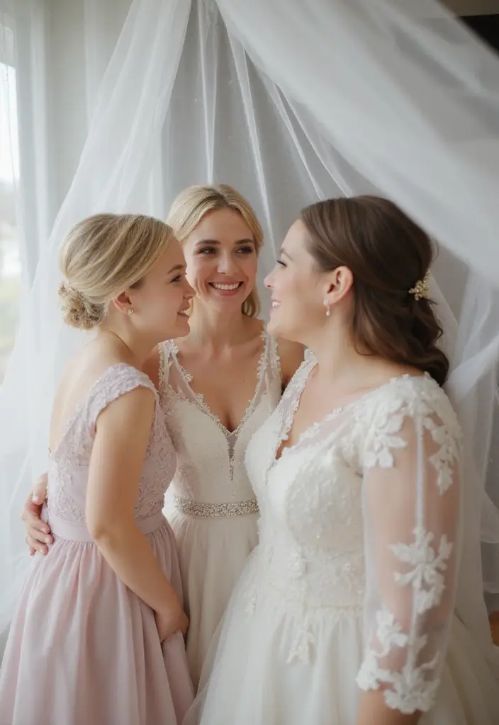 29 Bride With Sisters Photo Ideas That Capture Love - 12. The Classic Veil Shot