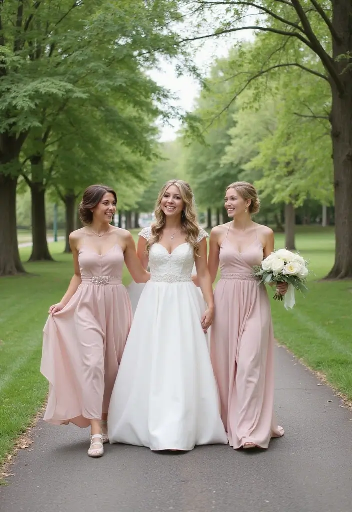 29 Bride With Sisters Photo Ideas That Capture Love - 25. The Walking Shot