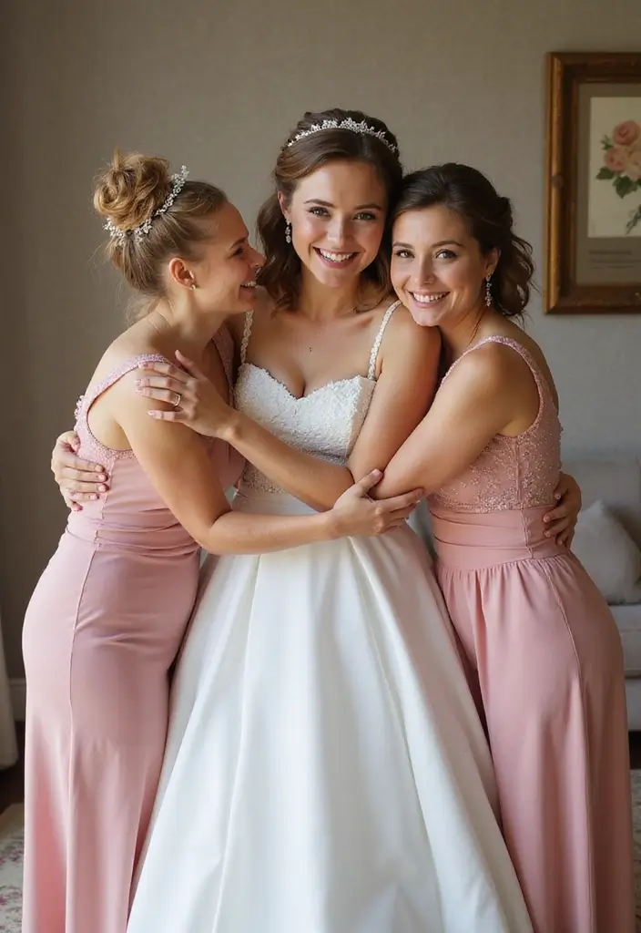 29 Bride With Sisters Photo Ideas That Capture Love - 28. The Joyful Reunion