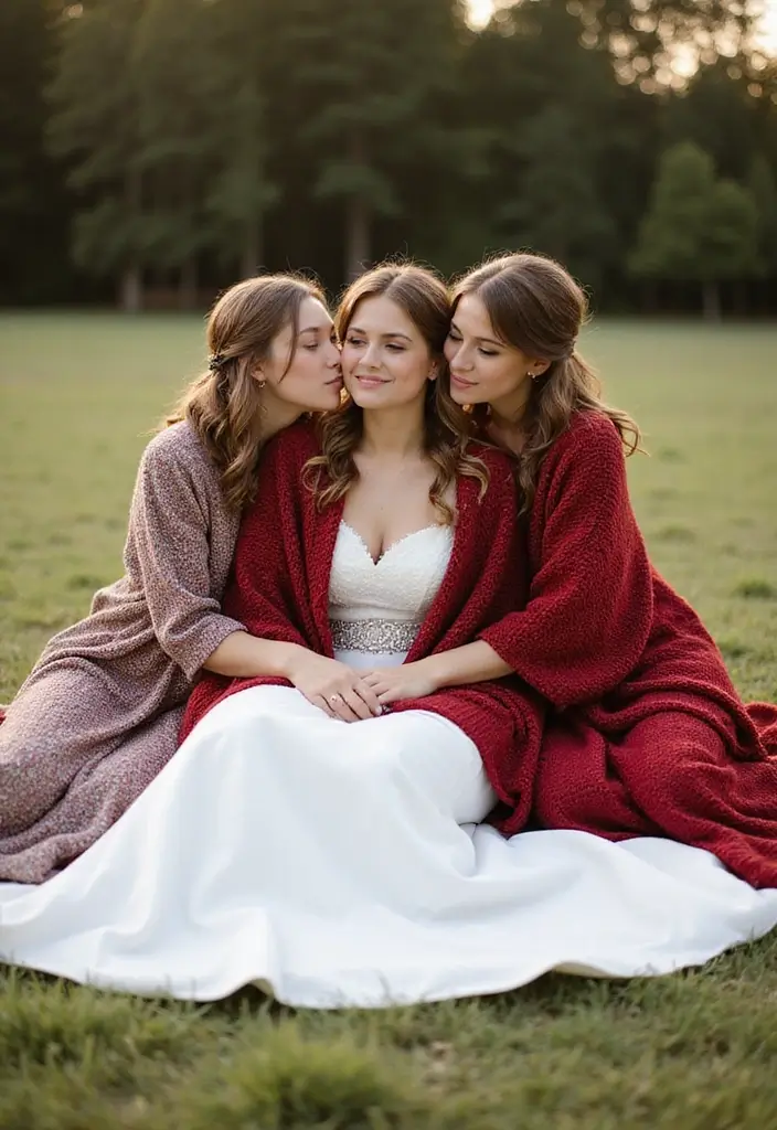 29 Bride With Sisters Photo Ideas That Capture Love - 9. The Blanket Pose
