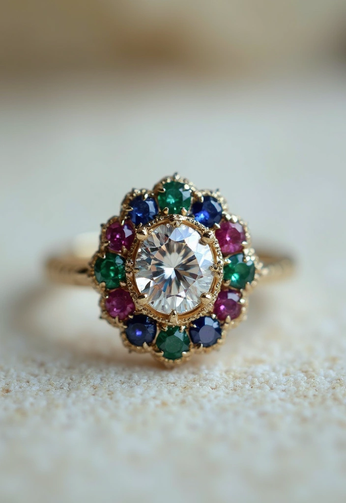 29 Engagement Ring Ideas That Sparkle With Personality - 17. Vintage Color Accents