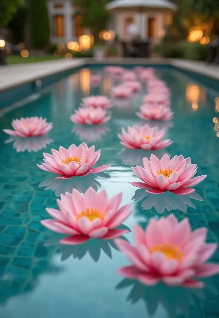 29 Pool Bridal Shower Ideas That Feel Fresh And Fun - 9. Floating Flower Arrangements