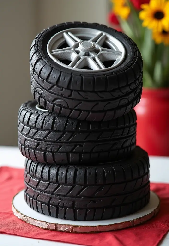 29 Race Car Birthday Cake Ideas That Thrill Any Fan - 18. Tire Stack Cake